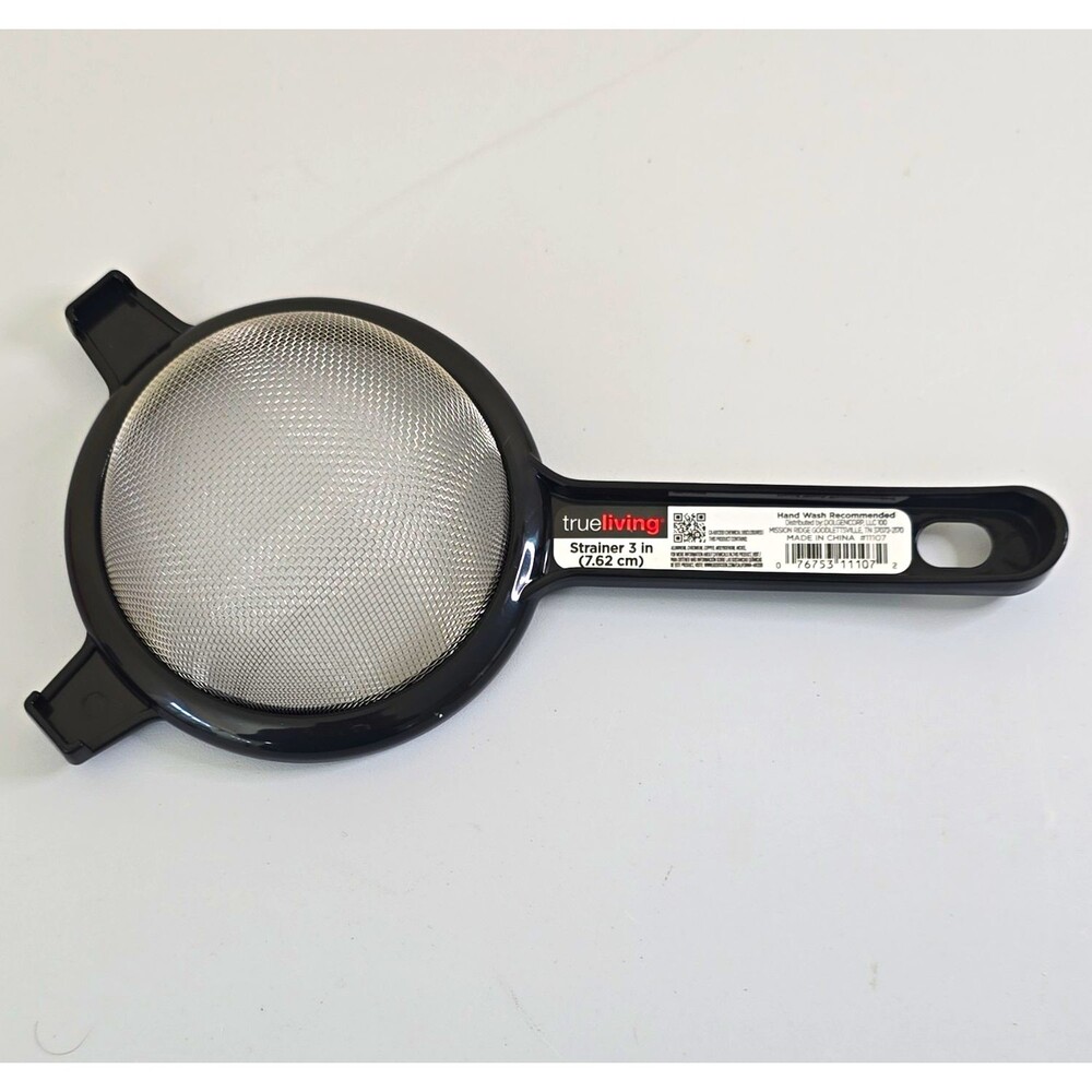 B10 True Living 3in Mesh Strainer w/ Handle, Black & Silver Plastic/Metal